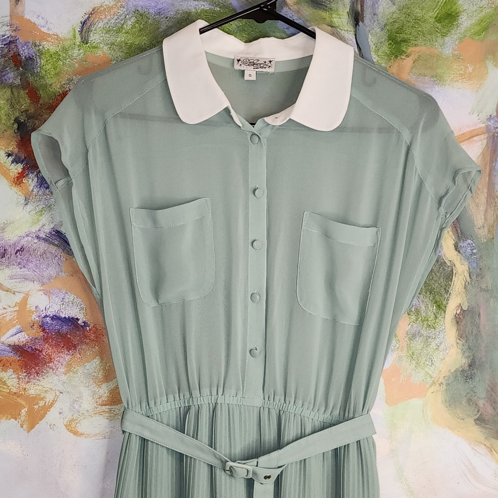 NWOT Deby Debo Mint Green Mesh Pleated Mini Dress - Picture 7 of 12